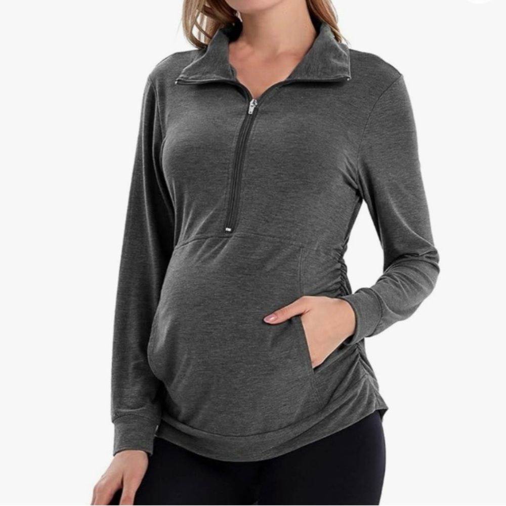 Gray maternity half-zip, M
